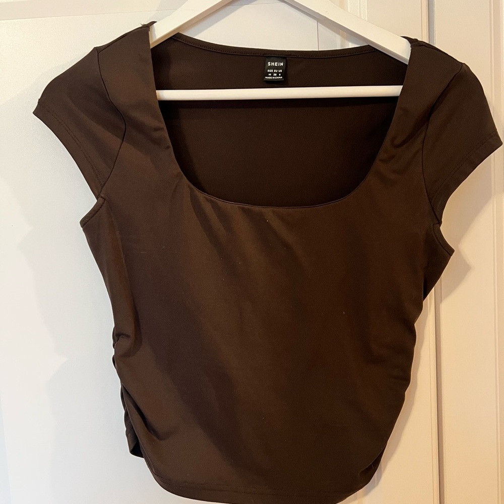SHEIN Dark Brown Cap Sleeve Blouse